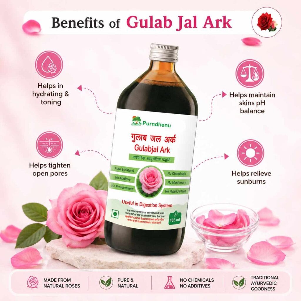 Purndhenu Gulab Jal Ark – Natural Ayurvedic Rose Water Purndhenu Gulab Jal Ark Ayurvedic Rose Water with Natural Rose Petals