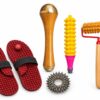 Wooden Acupressure & Massage Tool Combo 5 Piece Set with Massage Slippers